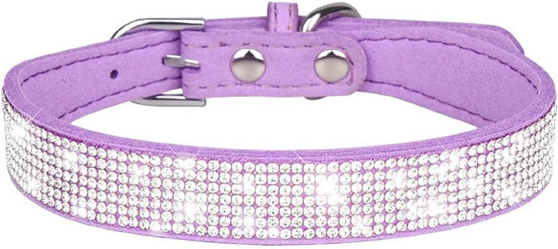 Shining Rhinestones Dog Collar Leash Set Cute Bone Tag Dog Cat Collar Leash Set - Adjustable for Girl or Female Dogs Cats (Purple, S)