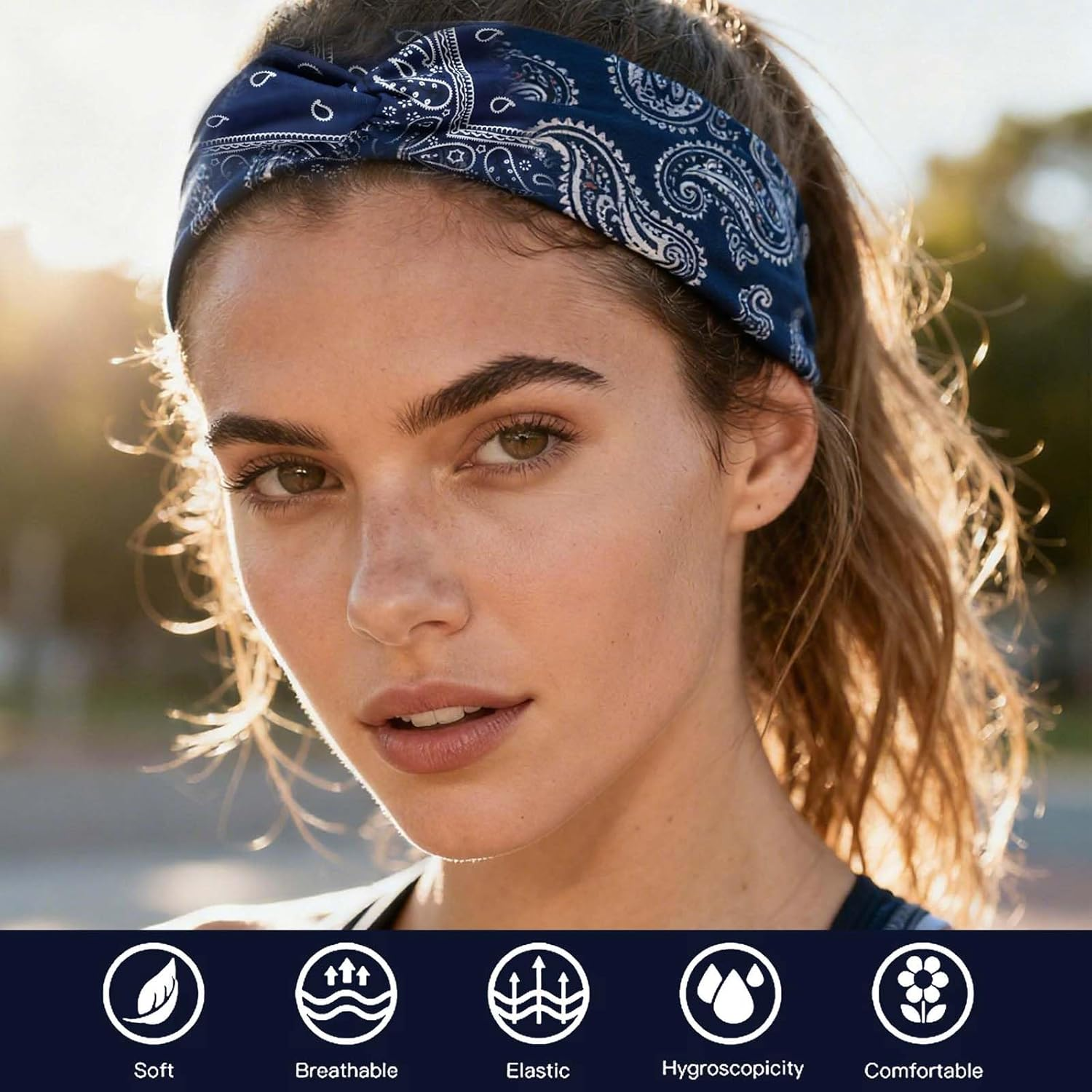 Xanthelle Women'S Headband, 3 Pack Boho Bandana Headband, Summer Headscarf Women'S Hairbands, Non-Slip, Elastic & Soft for Sports, Yoga, Workout & Daily Use image number 6