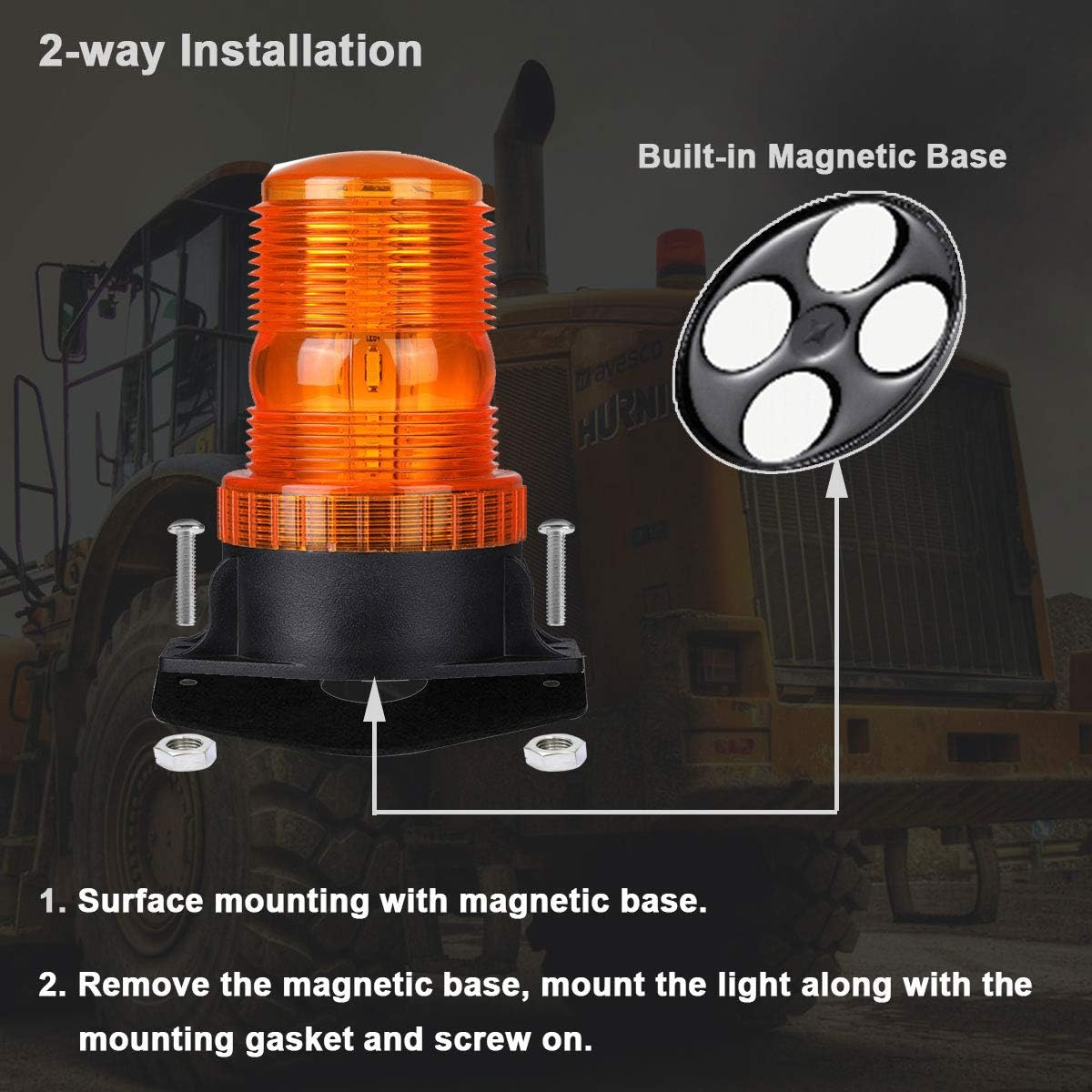 12V-24V Magnetic Amber LED Emergency Warning Flashing Safety Strobe Beacon Light for Golf Cart Tow Truck Tractor Forklift SUV Utility Car Construction Vehicle image number 2