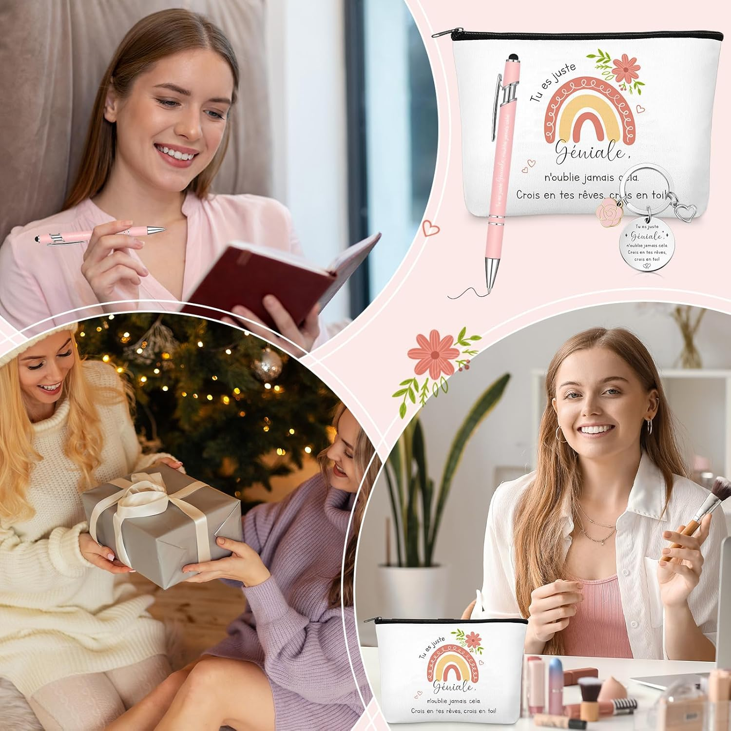 Xuniea 3 Encouraging Gifts for Women Inspirational Cosmetic Bag Toiletry Bag Motivational Keyring Ballpoint Pen Birthday Colleagues Friends Family image number 3