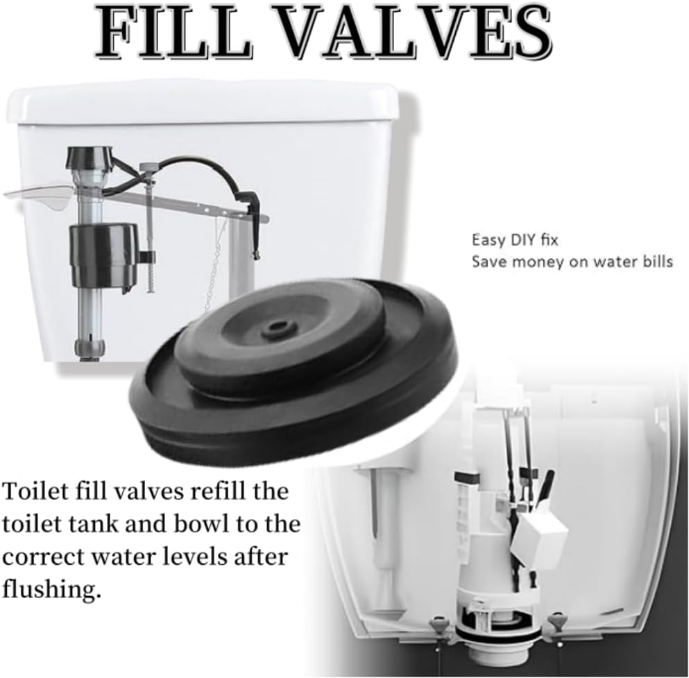 Toilet Fill Valve Seal Replacement Parts, 2-Pack, Black Diaphragm Washer, Compatible with Fluidmaster 242 and 400A