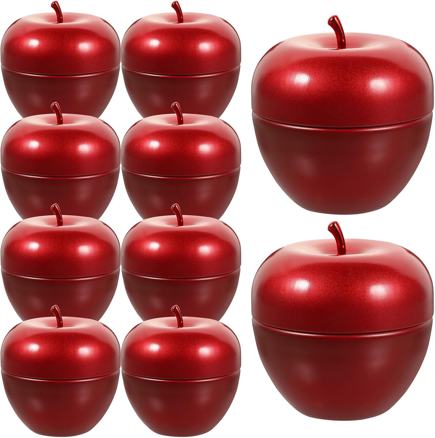 KICHOUSE 10Pcs Tinplate Apple Shaped Candy Containers Tea Jar Red Storage Canister for Tea Leaves Coffee Dried Fruits Jewelry Display Home Accessory image number 5
