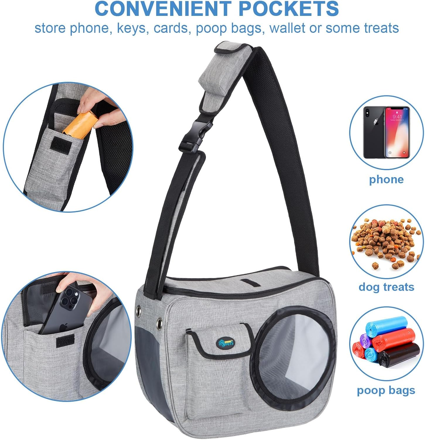 Ownpets Pet Sling Carrier, Pet Airline Carrier Travel Bag, Fit 10~15Lb Cats&Dogs, Comfortable, Adjustable, Perfect for Airline, Travelling, Daily Walk, Outdoor Activity and Weekend Adventure