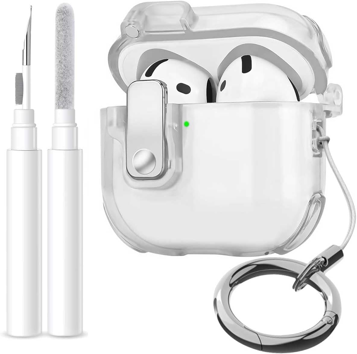 T Tersely Safety Lock Case for Airpods 4 with Cleaner Kit,Secure Lock Armor Shockproof Protective Hard Shell with Carabiner&Cleaner Kit - Transparent image number 2