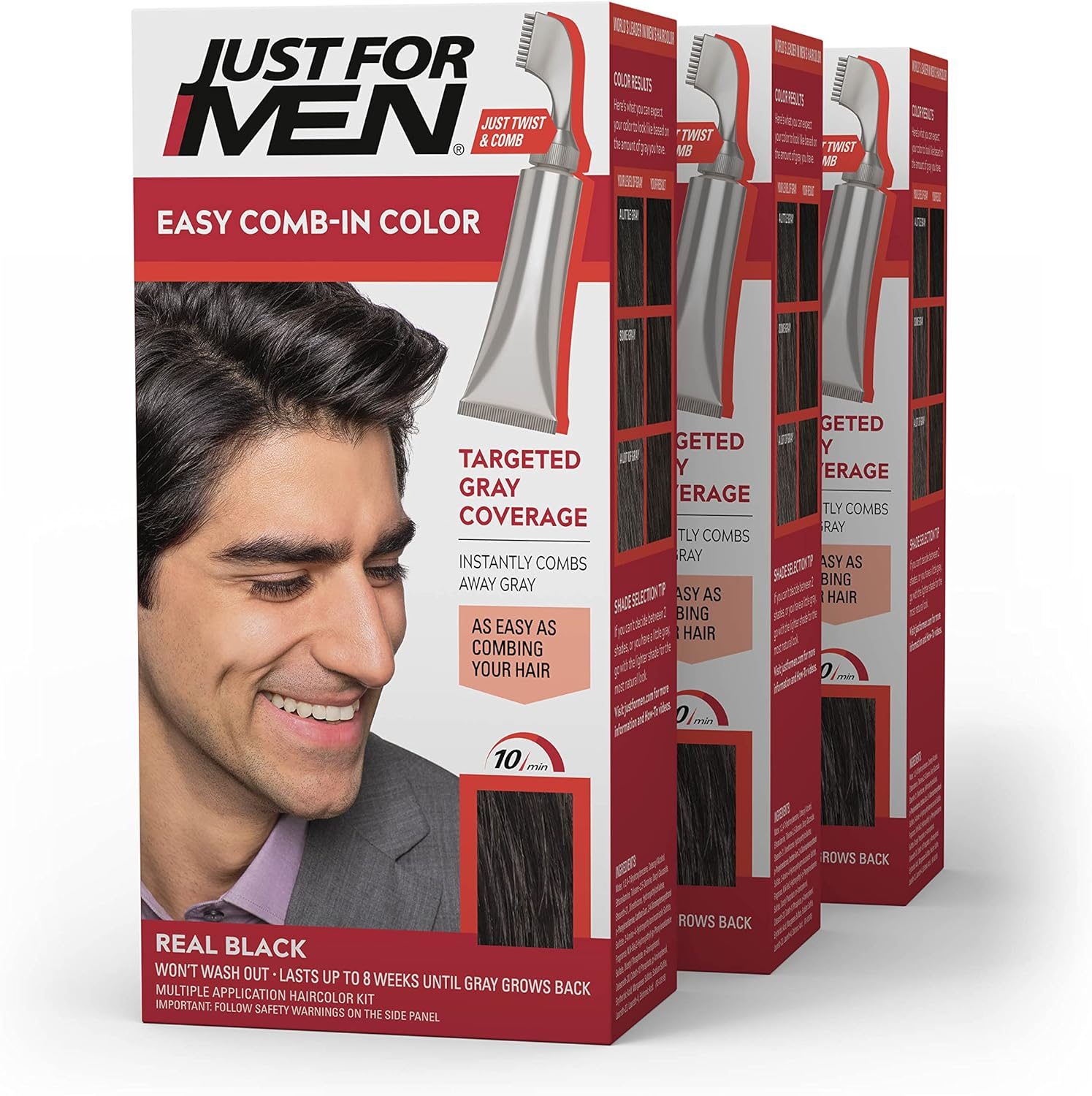 Just for Men Easy Comb-In Color Mens Hair Dye, Easy No Mix Application with Comb Applicator - Darkest Brown, A-50, Pack of 3 image number 6