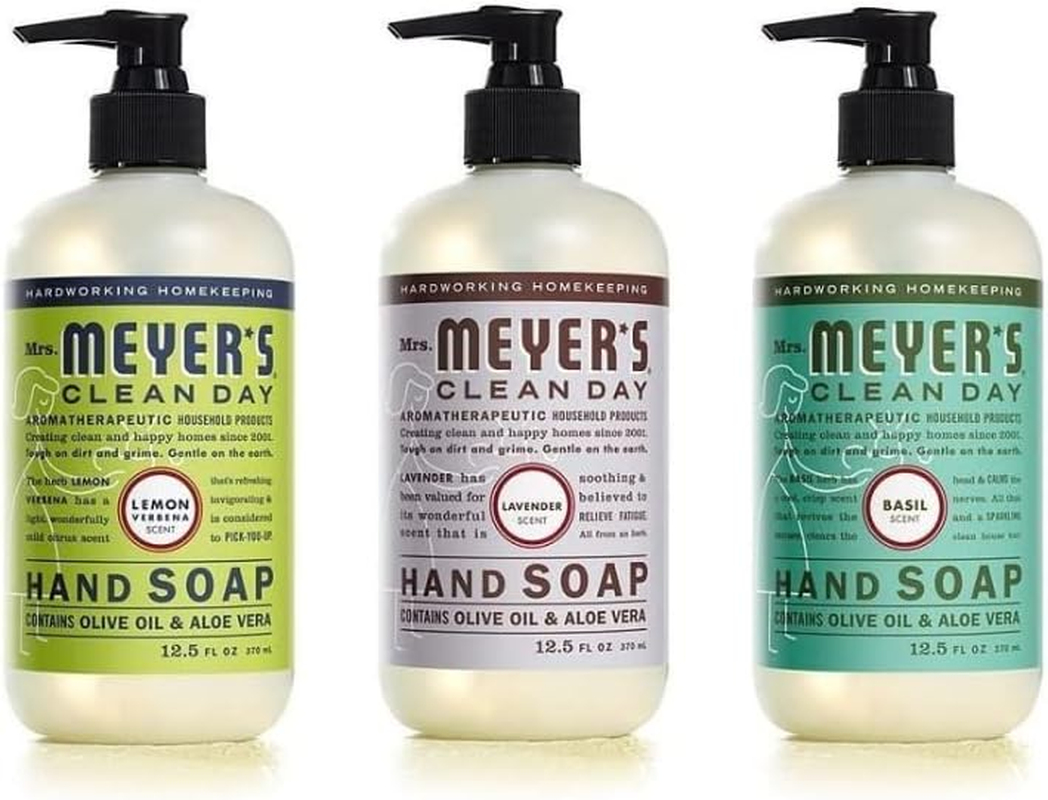 Mrs. Meyer'S Hand Soap Variety Pack Lemon Verbena, Basil, Lavender 12.5 Fluid Ounce image number 4
