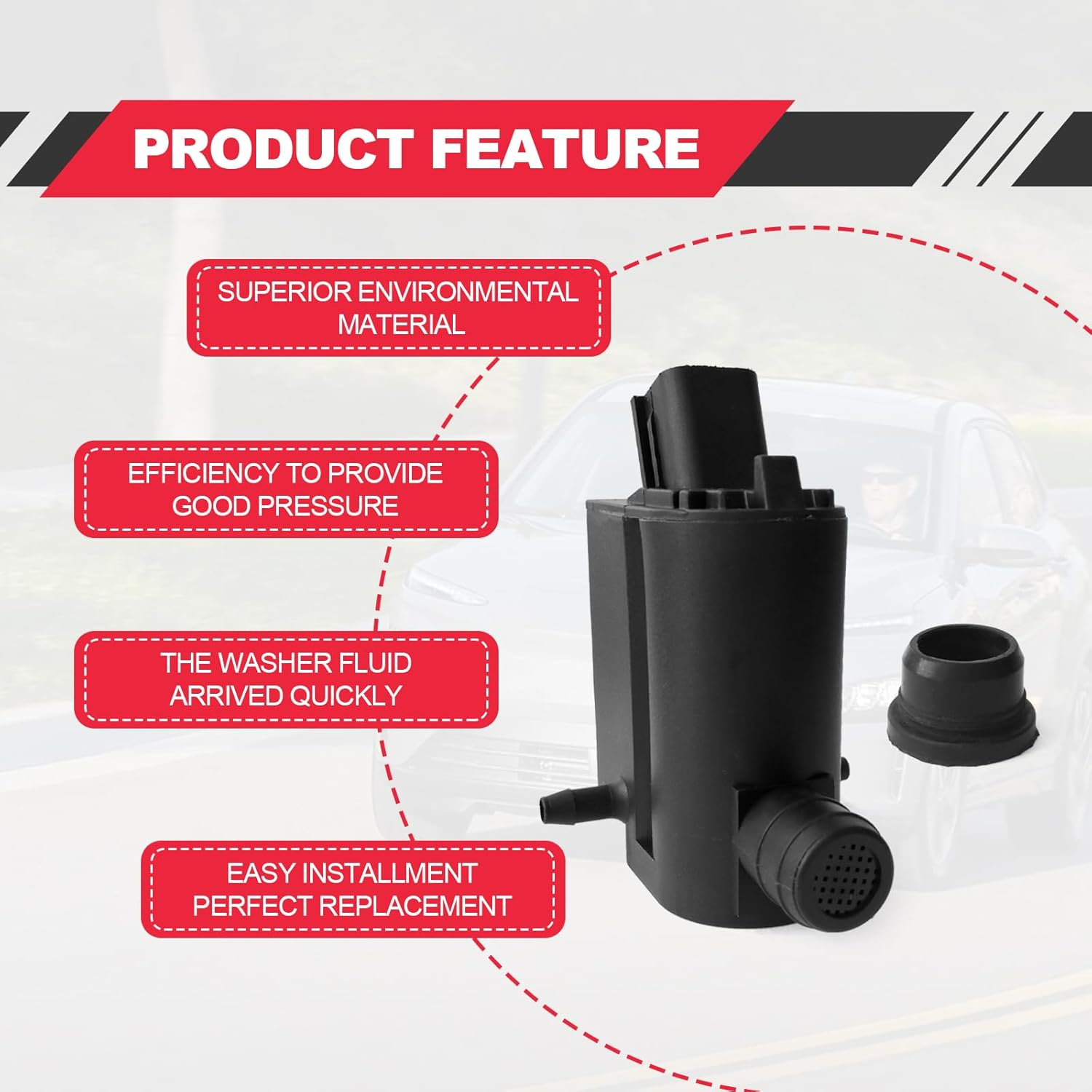 Windshield Washer Pump, Compatible with Hyundai, Kia, Replaces OEM: 98510-1C100, 98510-26100, 98510-1W000, 98510-2K000, Washer Fluid Pump with Grommet image number 3