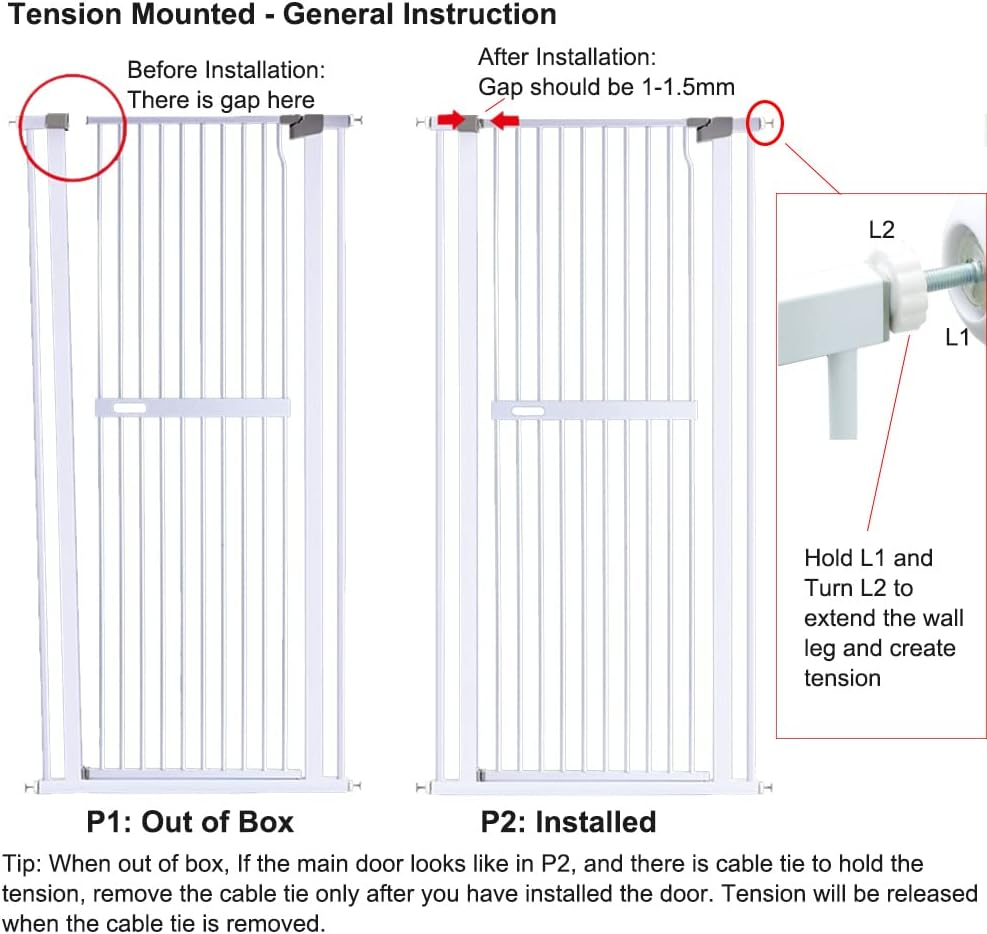 Riin Extra Tall 150Cm Pet Security Gate Metal Safety Guard Tension Pressure Mounted for Dog Cat Kitten Adjustable Width Range 129-135Cm Largest Gap between Bars 42Mm Model A41 image number 4