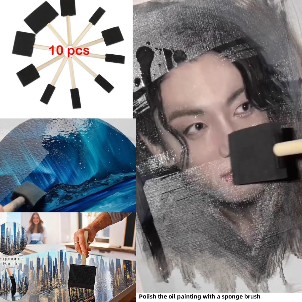 Glowify Foam Paint Brush, 100 Pieces,70 Pieces +30 Pieces, Foam Sponge Wooden Handle Paint Brush Set, Light Weight, Durable, Suitable for Acrylic, Stains, Varnish, Artworks