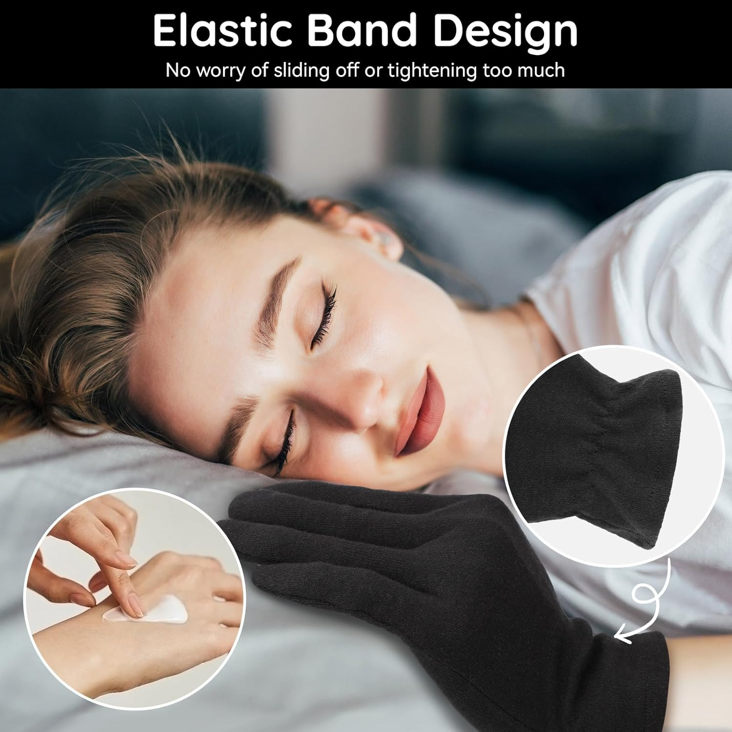 Segbeauty 12 Counts Elastic Black Cotton Gloves for Women, 6 Pairs Sleeping Moisturizing Cotton Gloves for Men with Elastic Band, Hand Spa Moisture Glove for Dry Hands Overnight, Sleep Lotion Glove image number 4