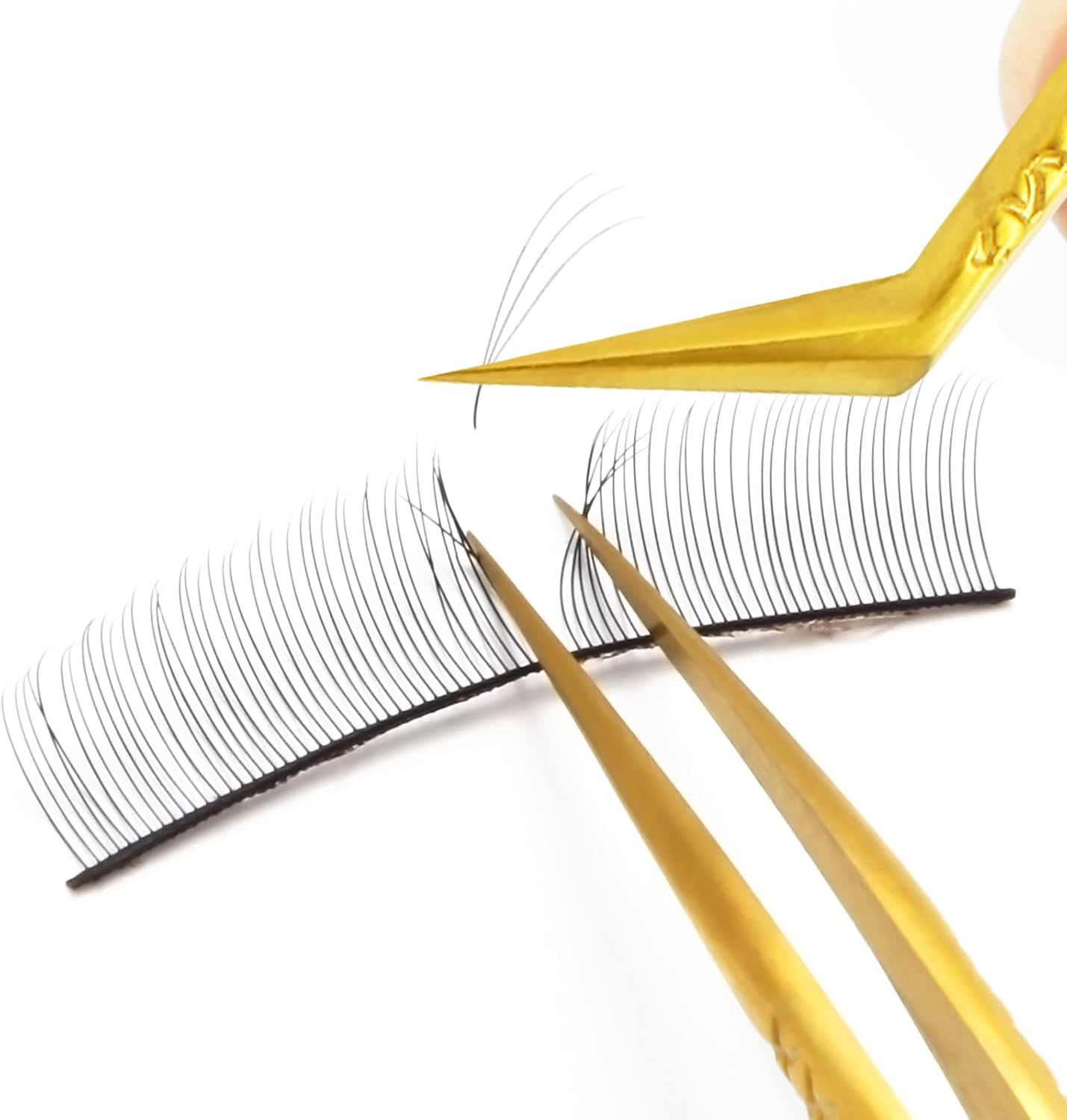 FEITA Diamond Grip Eyelash Extensions Tweezer Lash Precision Tweezers, Japanese Steel Dolphin-Shaped Tip, False Lashes Application Tools, Gold 1Pc image number 4