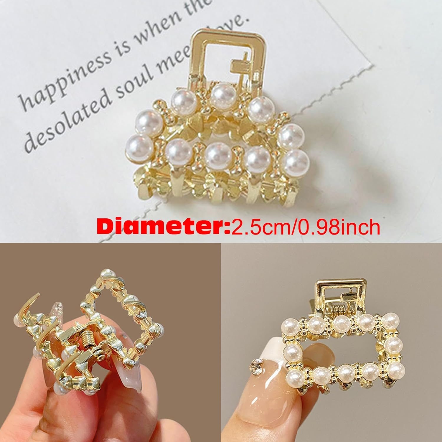 BSITSSS 5 Pcs Mini Gold Claw Clips, Crystal Rhinestone Small Hair Claw Clips, Non-Slip Ages & Hair Types, 5 Count image number 4