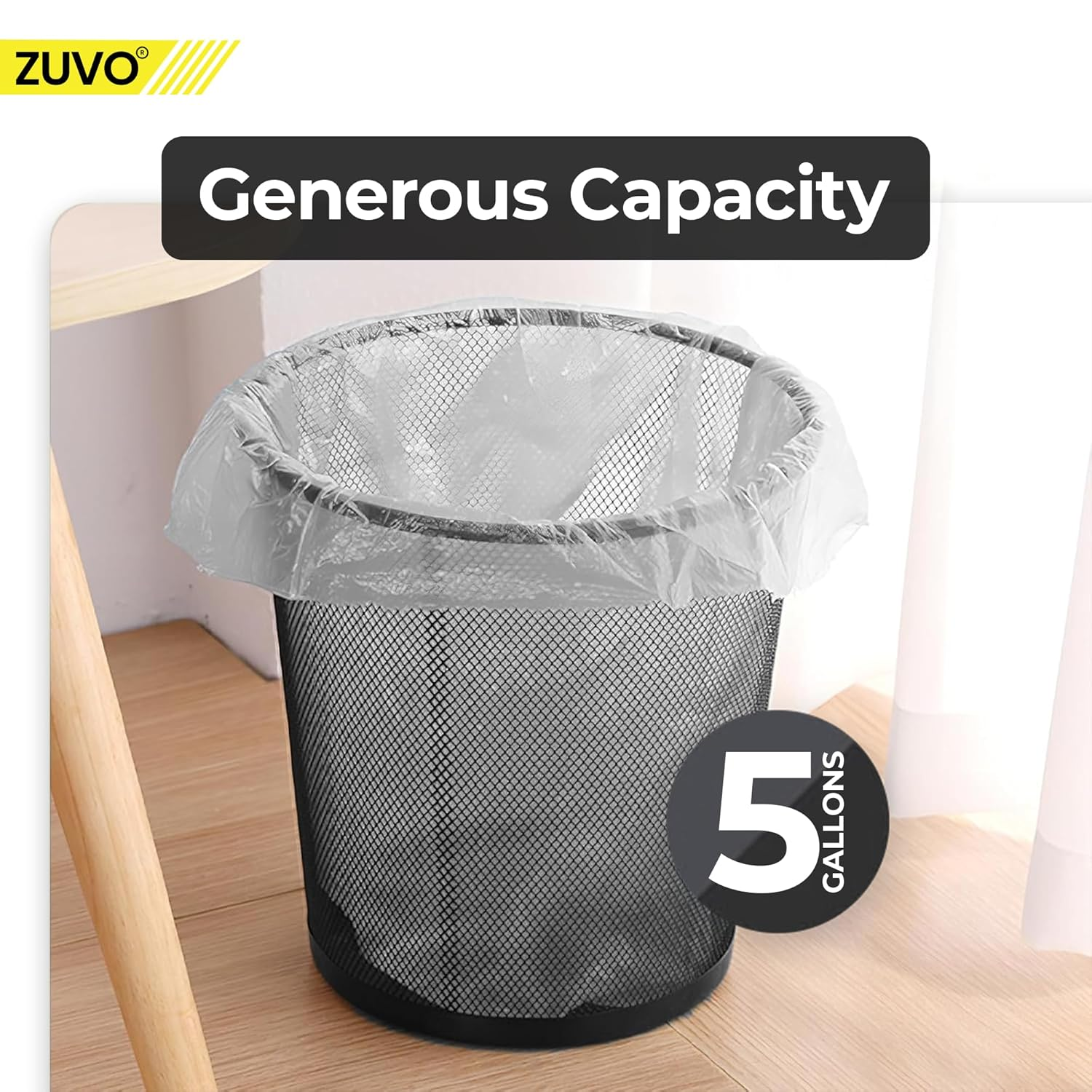 Zuvo Mesh Wastebasket Black Metal Wire Garbage Trash Can for Office Home Bedroom Height 10.1" Width 10", 4 Gallon (16 Quart) (1, Black) image number 1