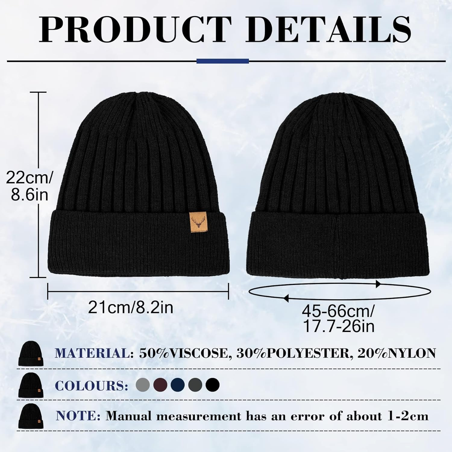 Hebenie Beanie Hat Men - Winter Hats Thermal Trawler Beanie Hats Soft Classic Knitted Cuffed Beanies Gifts for Men