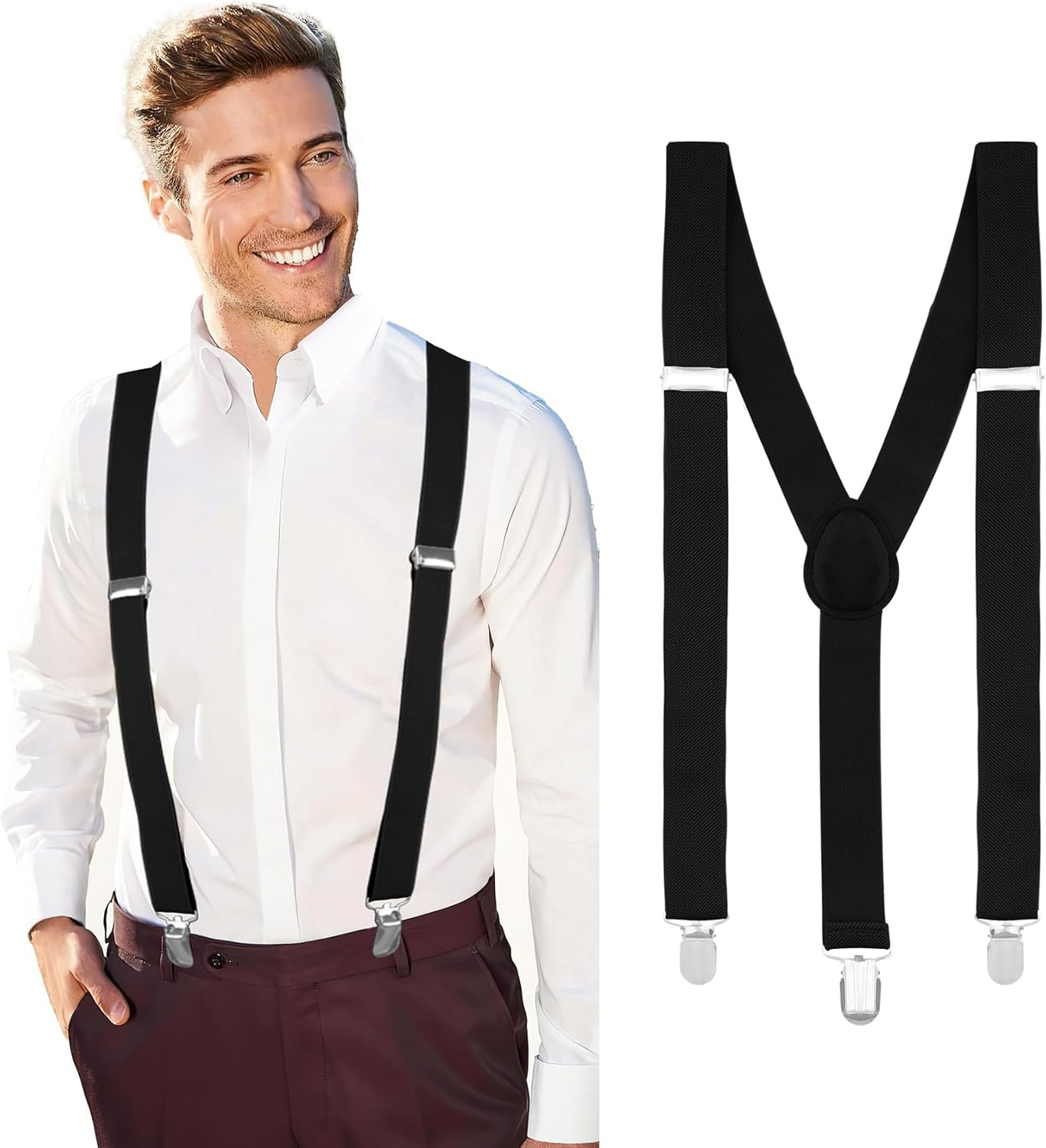 Men'S Suspenders, 1PCS 3 Hooks and Elastic Straps Y-Back, Dress Duty Braces for Heavy Duty, Big and Tall