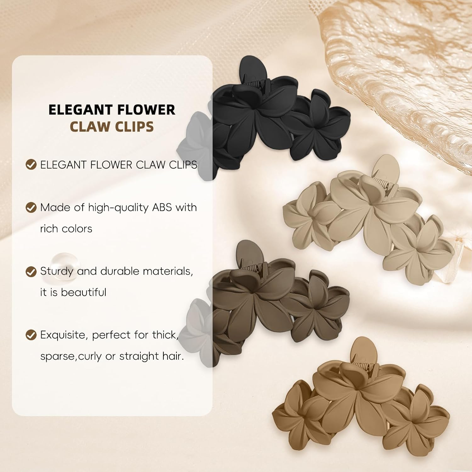 Flower Hair Clips for Women, 4 Pack Flower Hair Claw Set, Non-Slip Flower Hair Claws, Strong Hold Girls Hair Clip for Medium Thick Hair, Eggplant Flower Hair Accessories for Straight/Curly/Wavy Hair image number 3