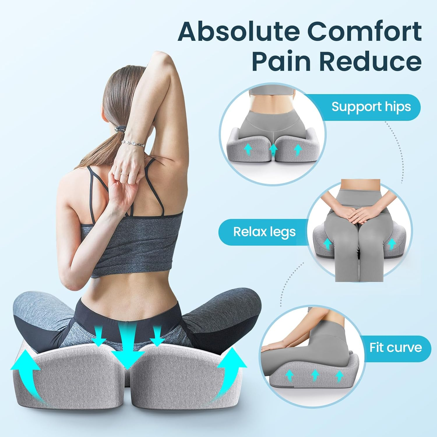 Benazcap Seat Cushion, Memory Foam Cushion for Office Chair - Ergonomic Chair Cushions for Tailbone Pain Relief, Sciatica & Back Support, Office Chair Cushion & Car Seat Cushion, Grey image number 6