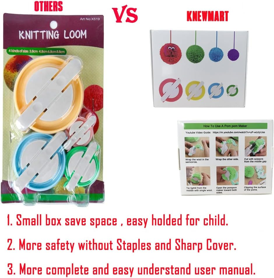 Pom Pom Maker 4 Sizes Pom-Pom Maker Fluff Ball Weaver Needle Craft DIY Wool Knitting Craft Tool Set for Kids and Adult (4) image number 2