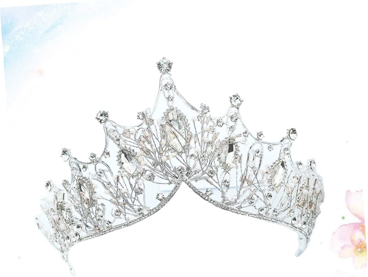 KALLORY Bride Crown Tiara Rhinestone Headband Hair for Women Wedding Use Silver Handmade Decorative Crown image number 4