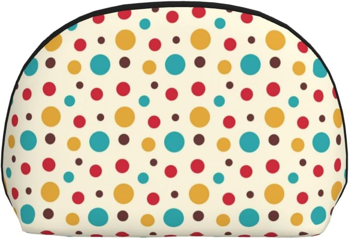 Cozimangoe Coin Pouch Makeup Bags Set, 2 Piece Shell Shape Cosmetic Bag with Pockets for Daily Travel Handbag Lipstick Keys Toiletry, Personalized Vintage Polka Dots