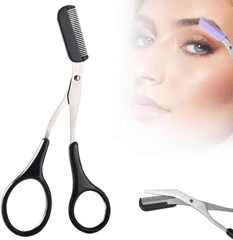 Upgraded Eyebrow Trimmer Scissor, 2025 New 2 in 1 Eyebrow Scissors with Comb, Curved Eye Brow Razor, Beauty Accessories for Men Women (Purple)
