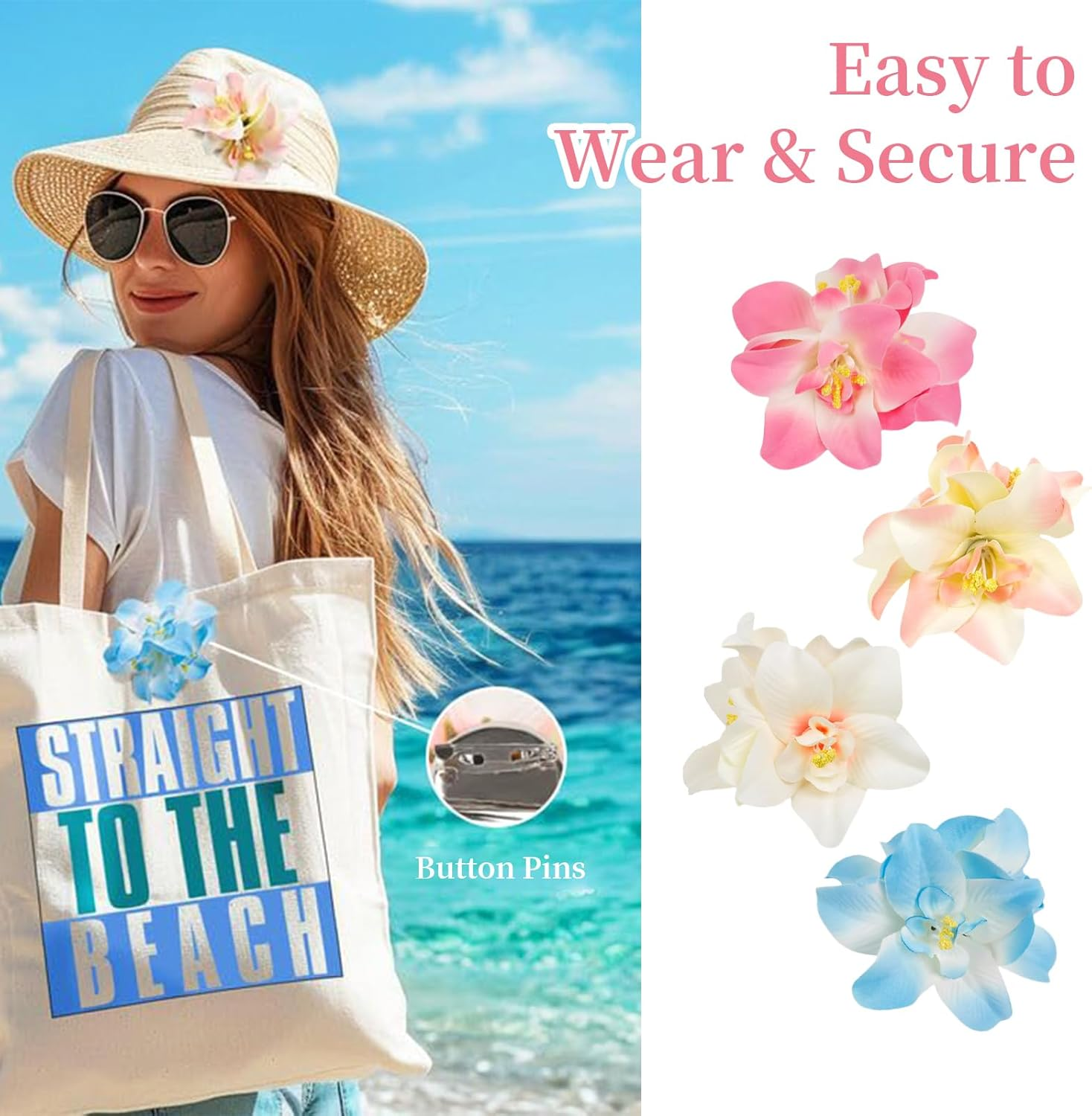 Charmburst Pack of 4 Hawaiian Flower Hair Clips, Artificial Tropical Hair Clips, Hibiscus Comb Clips, Beach Holiday, Party, Boho Hair Accessories image number 4