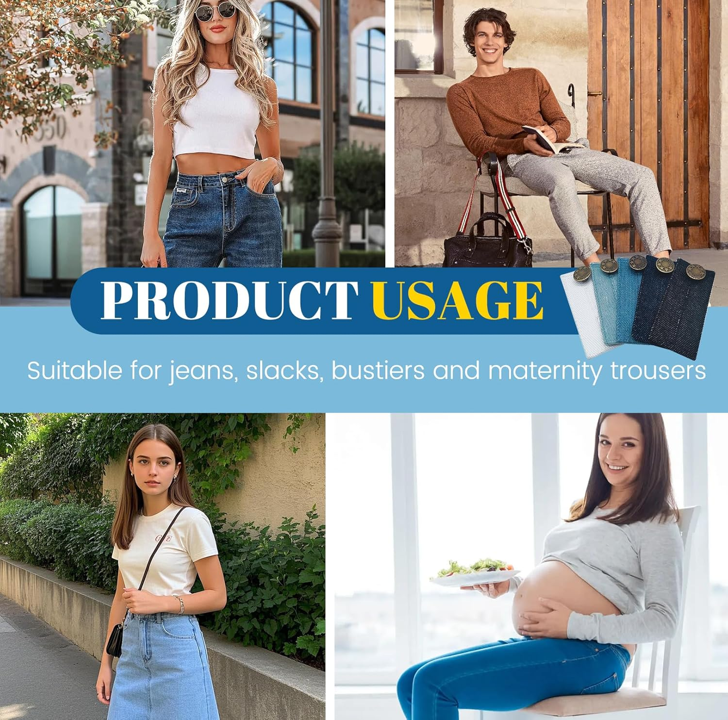 Pack of 5 Adjustable Button Extenders for Trousers, Waistband Extensions for Men and Women Trousers, Jeans, Suit Trousers, Maternity Pants image number 5