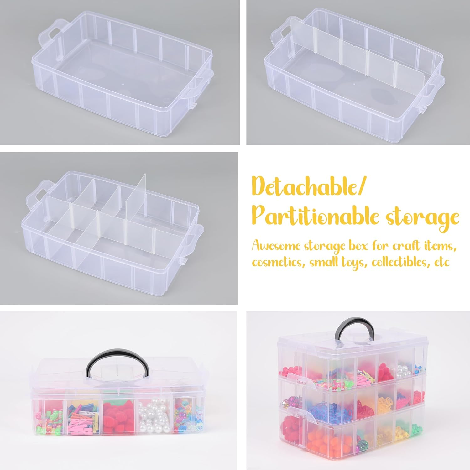 Craft Storage Box 5-Tier - Detachable Plastic Stackable Craft Storage Containers with 50 Compartments for , Bead, Jewellery, Sewing & Diamond Painting Storage, 24Cm X 15.5Cm X 32Cm image number 6