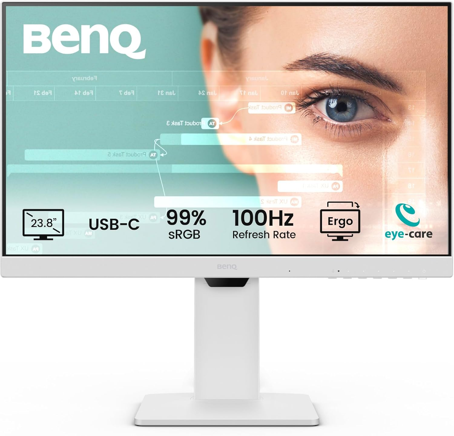 Benq GW2486TC 24" IPS 1080P Home Office Monitor, FHD, USB-C (65W Power Delivery), 100Hz, Eye-Care, Ergo Design, USB Hub, Daisy-Chain, High Refresh Rate, 99% Srgb, HDMI, Display Port, T&Uuml;V Certified image number 2