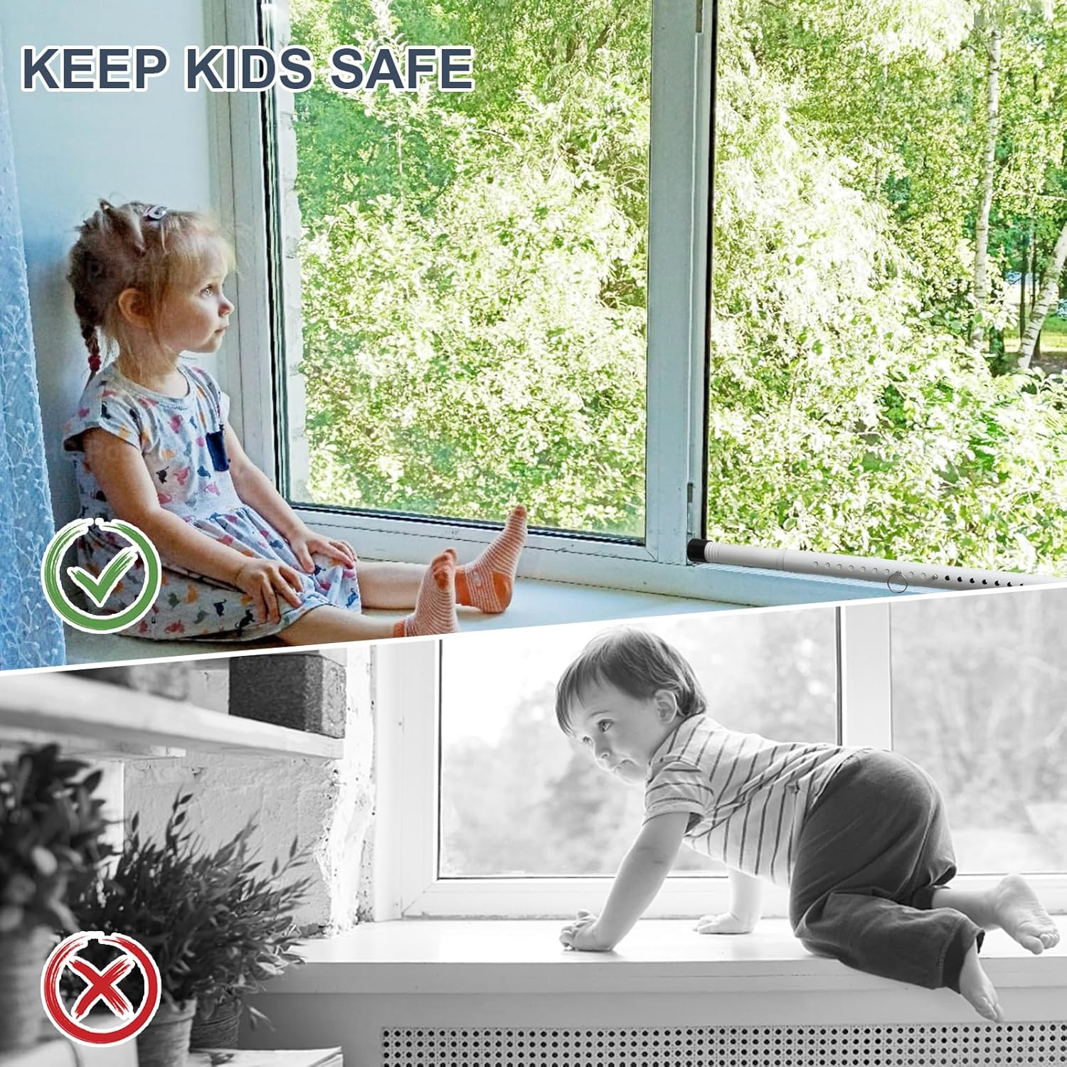 DIIG Sliding Door Security Bar，17.7-50.5Inch Adjustable Locking Window Safety Bar with Rubber Tips,Diameter 1Inch Window Security Bar for Home Apartment （White） image number 2