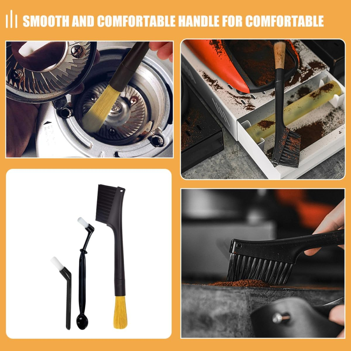 CHICAMPERA 3Pcs Espresso Machine Cleaning Brushes Coffee Grinder Brush with Portable Handle Multipurpose Cleaning Tool for Coffee Tea Powder Sugar Baking Ingredients image number 2