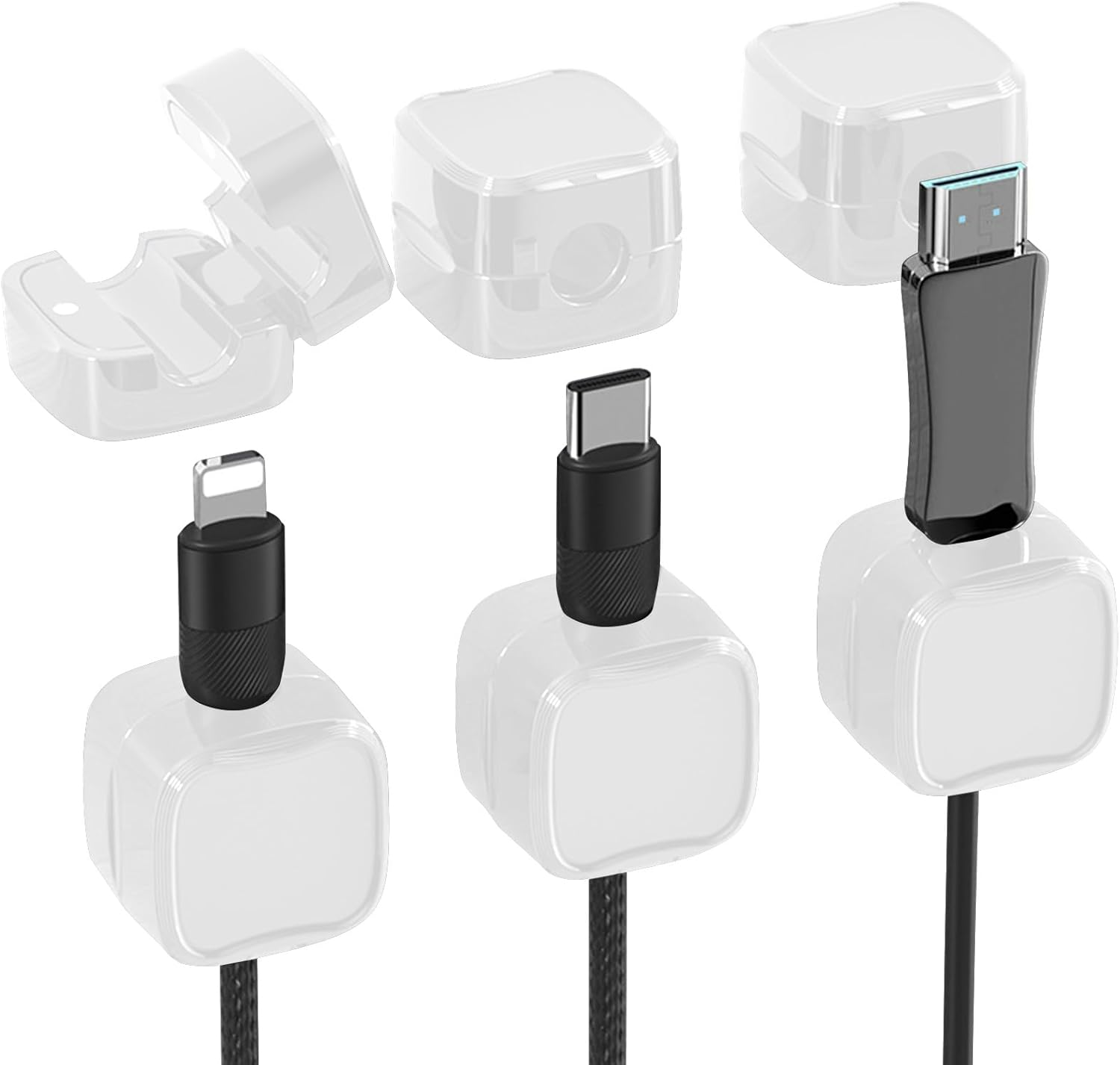 6 Pack Magnetic Cable Clips, Portable Charging Cable Organizer Holders with Back Adhesive, Smooth Opening and Closing Magnetic Cord Organiser for Office,Home,Car,Desk,Nightstand (White)