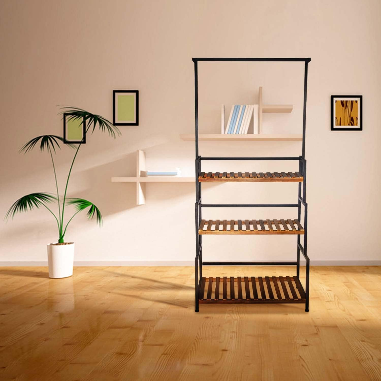 Ikare 3-Tier Heavy Duty Metal Plant Stand, 68 Inch Tall Flower Pot Shelf with Grid Panel, Multi-Tier Organizer Rack for Indoor Outdoor Use in Living Room, Garden, Balcony image number 2