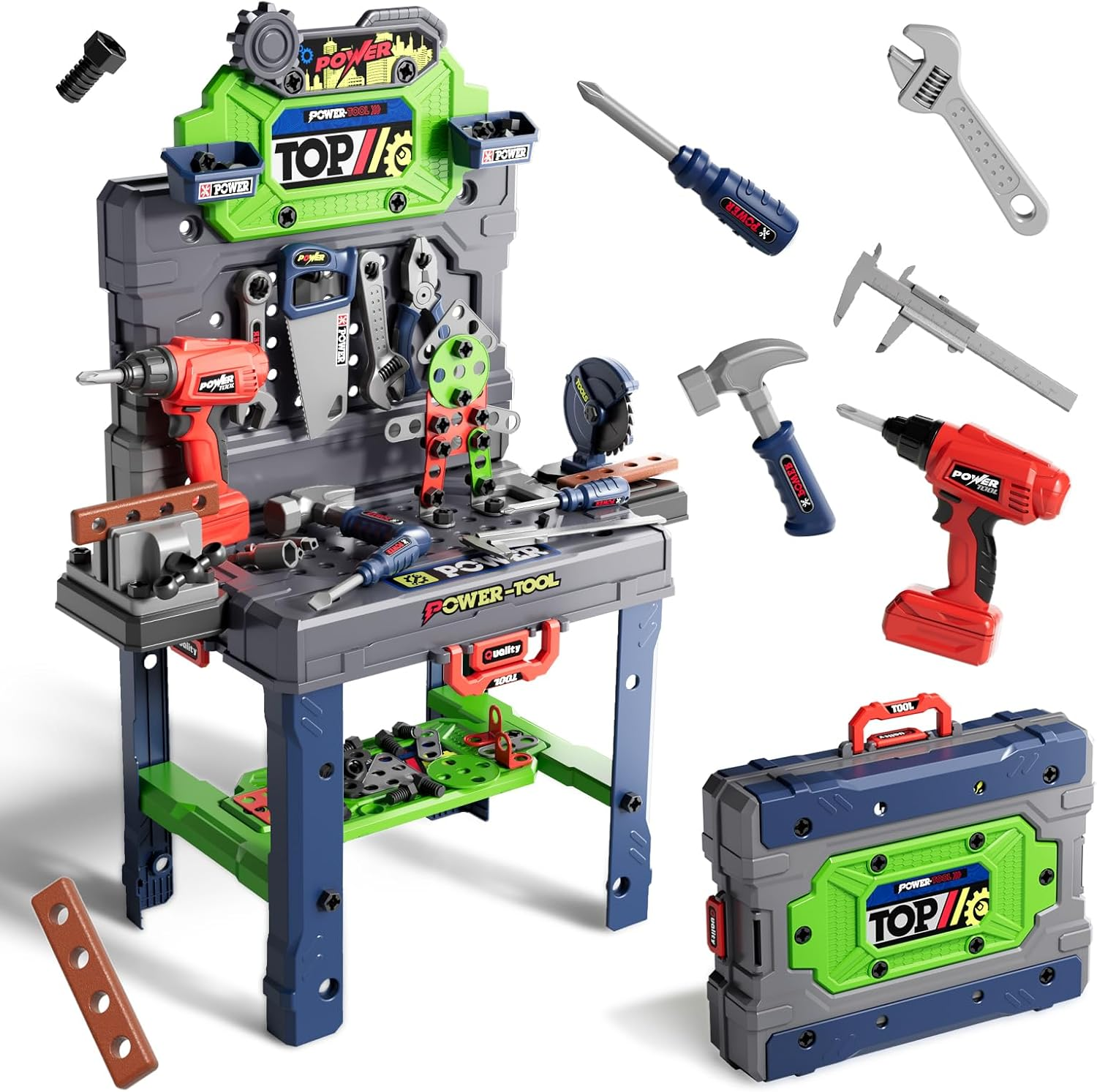 Kids Tool Bench with Realistic Tools and Electric Drill, 2-In-1 Transformable Kids Tool Set, Pretend Play Construction Workbench Toys for Toddler Boys Girls Age 3-8 image number 4