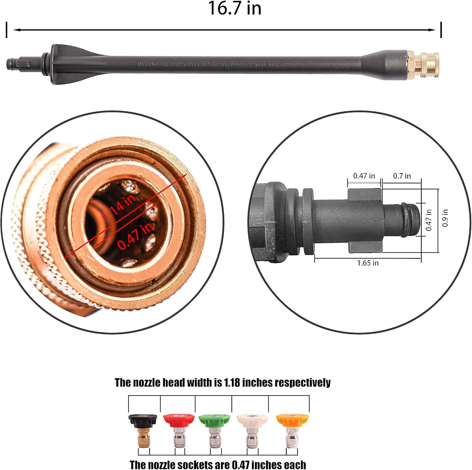308494065 Pressure Washer Wand Compatible with Ryobi RY14122 Pressure Washer Replacement Spray Wand # 308494075 - with 5 Spray Nozzles and 1 Tips Holder image number 6