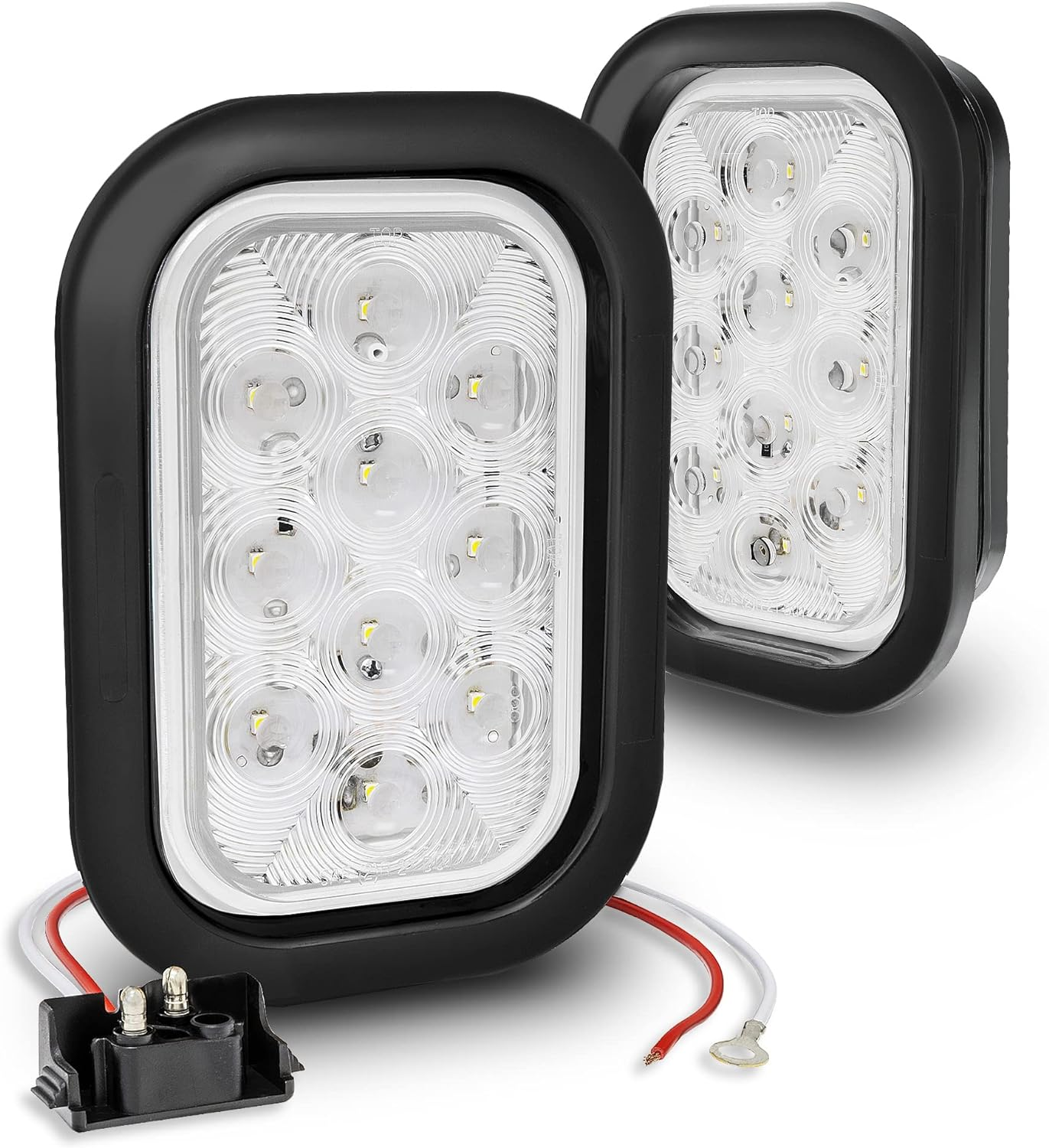 TRUE MODS 2Pc Amber 5X3 3X5 Inch Rectangle LED Trailer Tail Light Kit [DOT FMVSS 108] [SAE I6 P2] [Grommets/Plugs] [Submersible] [Stop Turn Tail Park] [10 LED] Taillight for Tow Truck 80" Wide Trailer