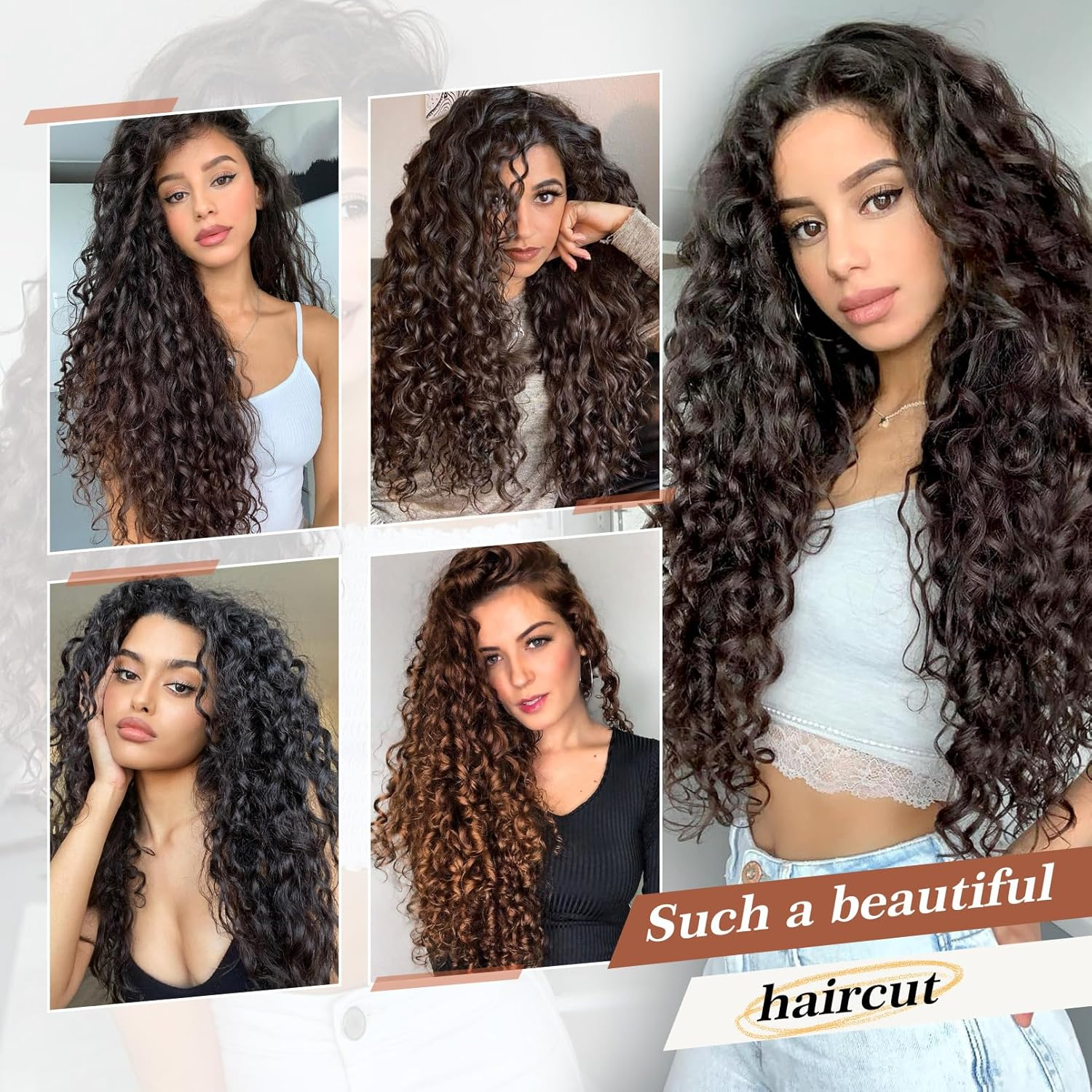 Clip in Hair Extensions, FLUFYMOOZ 4PC 100％ Pure Protein Silk Hair Extensions Long Soft Natural Hairpiece 20 Inch Curly Hair Extension for Women (Black Brown)