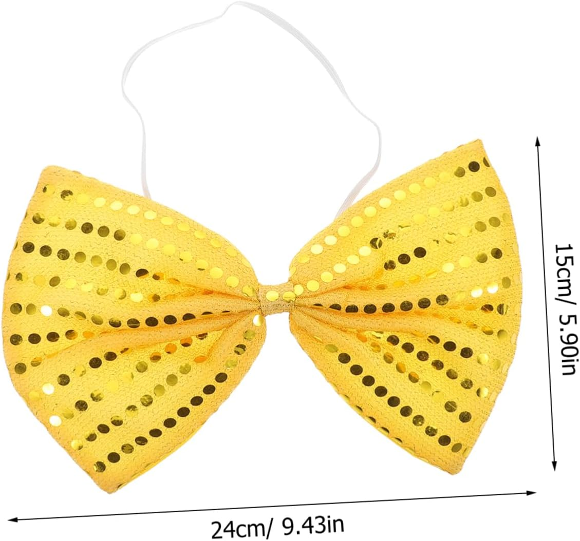 JEWEDECO Sparkly Oversized Sequin Bow Tie for Men Pre Tied Large Glitter Bowknot Accessory for Masquerade Carnival Holiday Parties Theatrical Performances - Golden image number 5