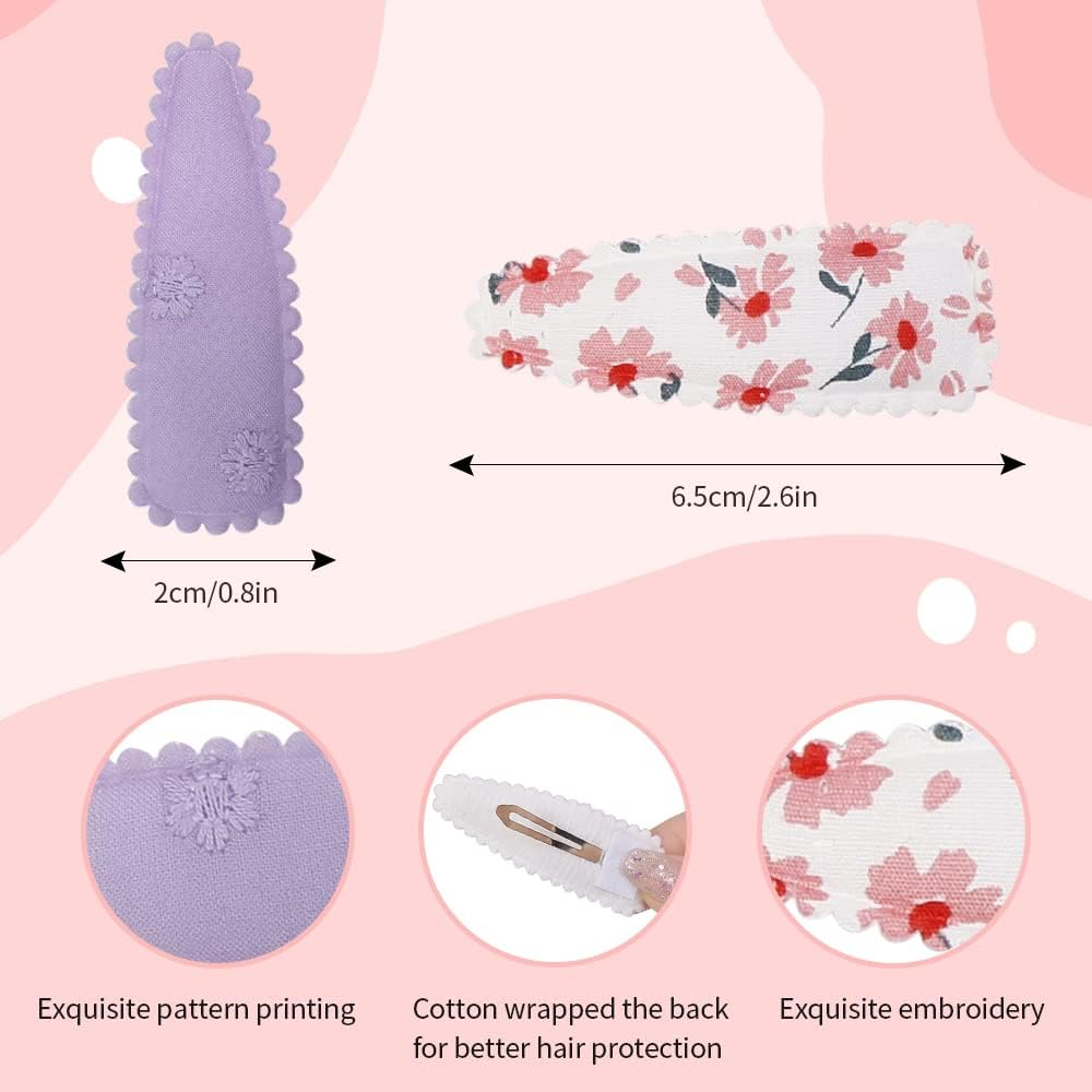 Yanwenx 20 Pcs Girl Hair Clips Floral Print Toddler Non Slip Wrapped Snap Hairpins for Kids Barrettes Accessories Baby Girls (Light Color) Pink - Orange image number 2