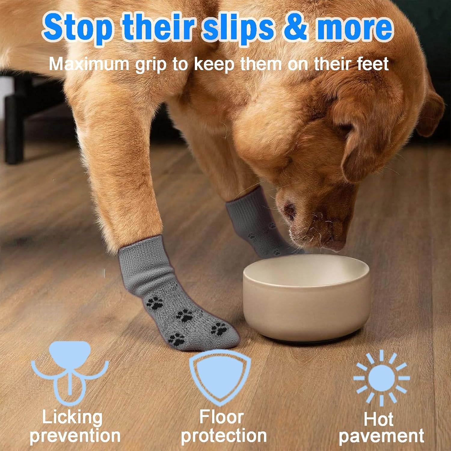 Rylaxzon Non-Slip Dog Socks with Adjustable Straps, Pet Socks, Paw Protectors for Dogs on Hardwood Floors (M) image number 1