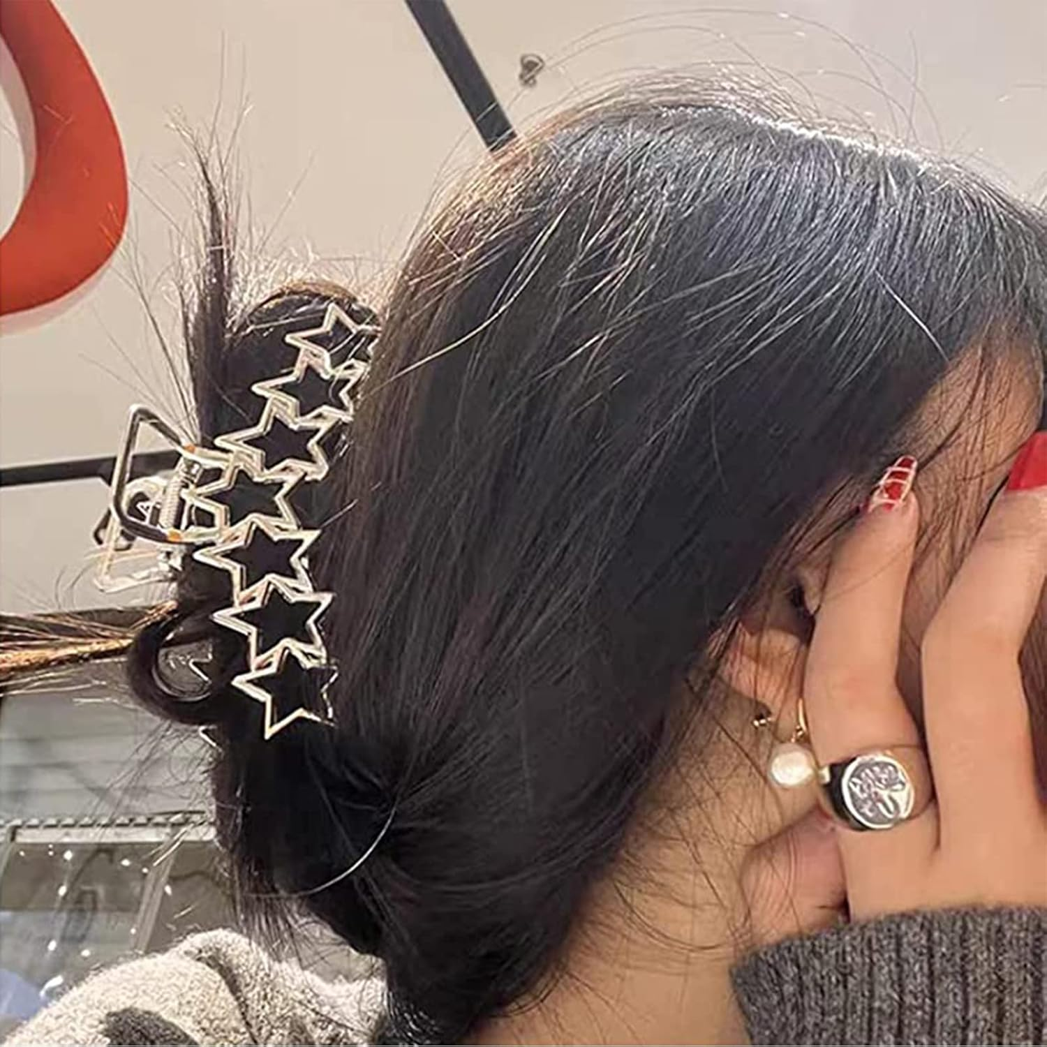 VOTACOS 2PCS Y2K Metal Hair Claw Clips Star Heart Hair Clips for Women Big Nonslip Design Claw Hair Clips for Thick and Thin Hair Stitching Silver Large Hair Accessories for Women and Girls. image number 1