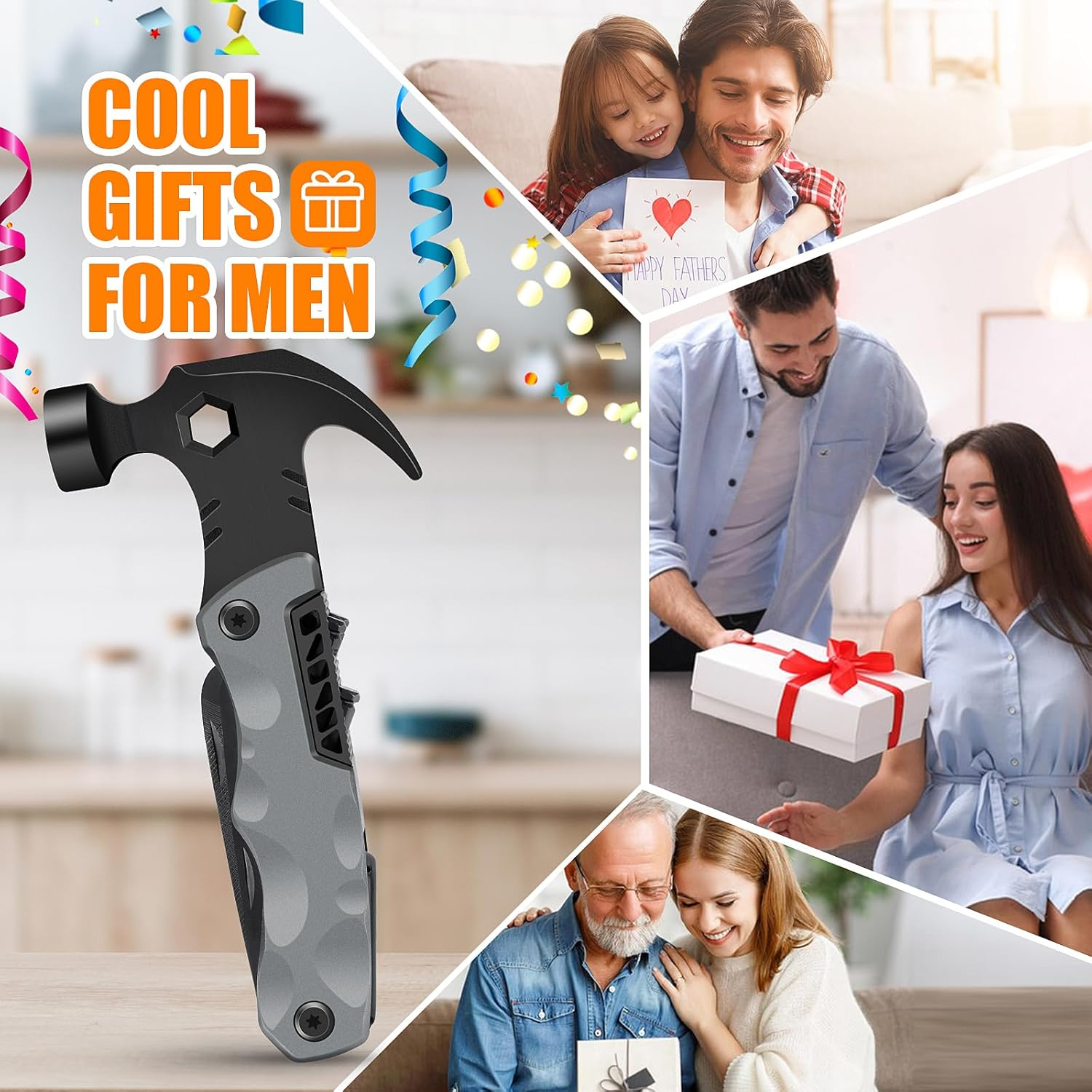 13-In-1 Multitool Gifts for Men - Cool Unique Gadgets Gifts Stocking Stuffers for Men Him Dad Husband - Camping Accessories for Outdoor, DIY, Repair, Gardening (Gray Hammer) image number 5