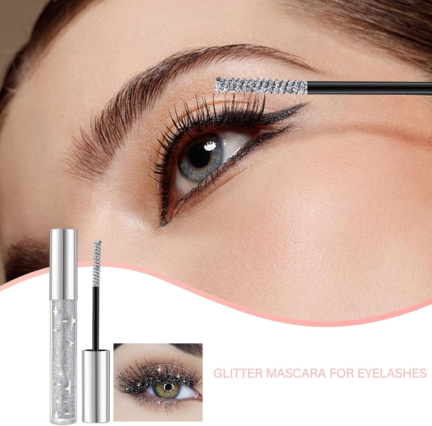 Glitter Mascara Eyeshadow - 3Pcs Diamond Set for Eyelashes, Lengthening Volumizing Colorful Mascara for Women & Girls image number 4