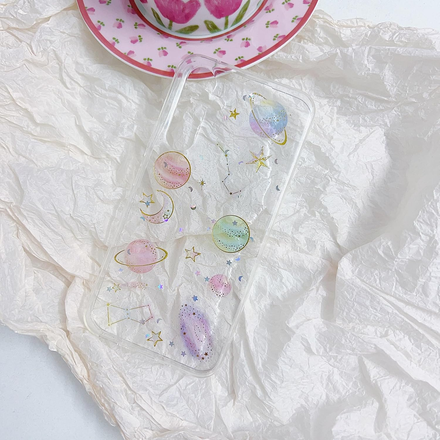 Yzniyzce Compatible for Samsung Galaxy A36 / A56 5G Case, Cute Clear Cases with Design Stars and Moon Bling Glitter Planet Aesthetic Silicone Shockproof Cover Women Girls for Samsung A56 6.7'', Space image number 3