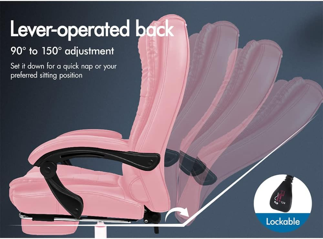 ALFORDSON Ergonomic Office Chair with 150&deg; Recline & Footrest, Computer Desk Chairs with SGS Approved Gas-Lift, Executive Swivel Leather Video Game Chair, Max 180Kg (Earl Pink) - Pu Black image number 7
