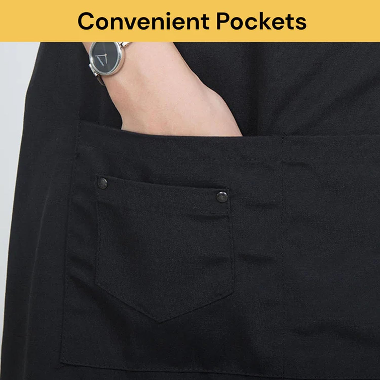 EZONEDEAL Work Aprons for Men Women Chef Aprons Adjustable Strap and 3 Pockets, Apron for Servers Kitchen Cooking Baking Artist Painting image number 3