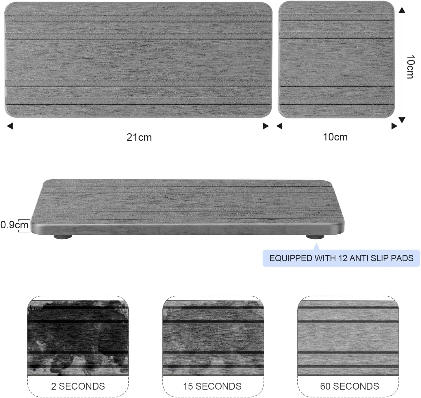 3PCS Water Absorbing Stone Tray, Dryingneat Diatomite Stone Sink Tray, Water Absorbent Diatomite Coasters, Kitchen Sponge Hand Soap Holder, Fast Drying Counter Holders, 21 * 10 * 1Cm image number 4