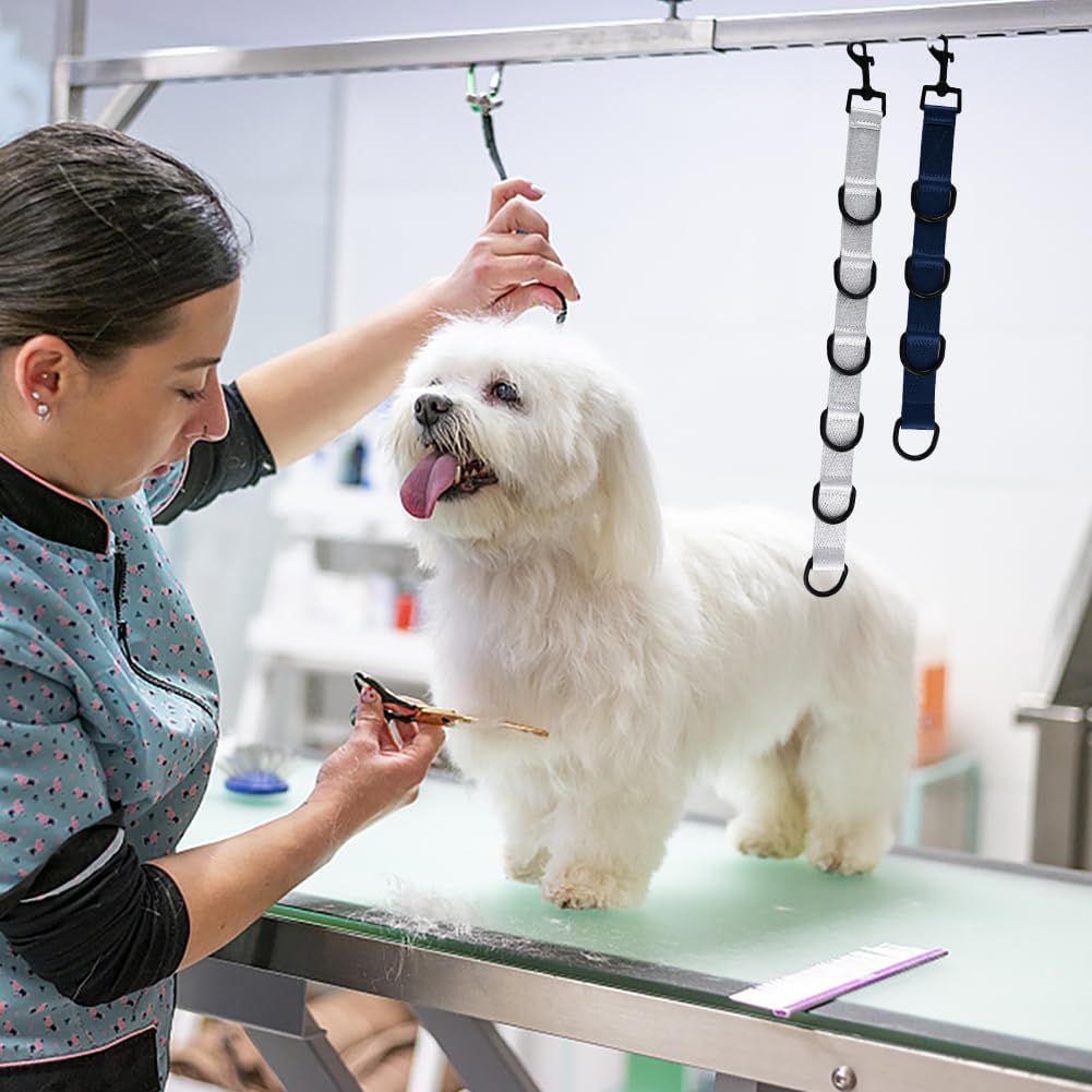 2Pcs Dog Grooming Extension Strap with 4 D-Ring and 6 D-Ring Grooming Loops Adjustable Extender Straps Quick Release Pet Dog Leashes for Grooming(Color:Black Silver)