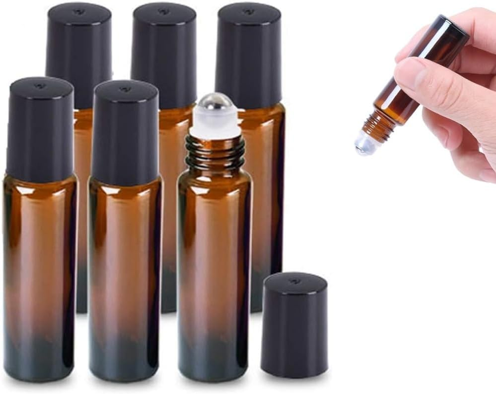 Fabselection Glass Roller Bottles, 25PCS Amber Essential Oil Roller Bottles with Stainless Steel Balls, 10Ml Oil Glass Bottle (3Xdropper,1Xball Opener,) image number 1