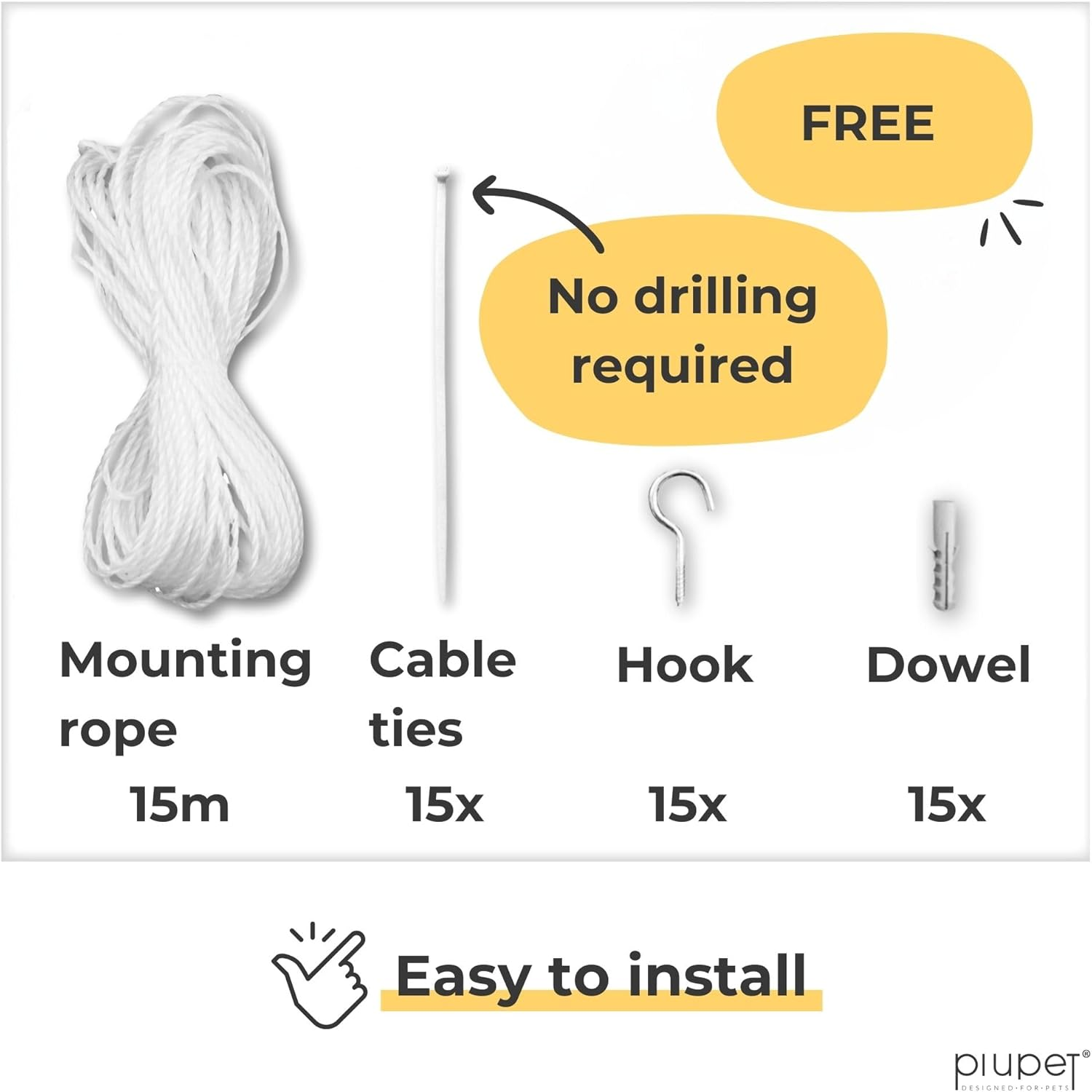 Piupet&reg; Cat Net Transparent I 4X3M I Including Fastening Set I Netting for Balcony and Window I Balcony Netting for Cats | Ideal for Catio Cat Outdoor Enclosures and Cat Window Guard image number 2